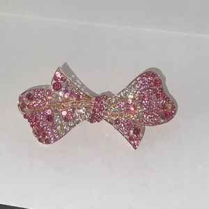 Gold toned pink gem encrusted bow hair clip NEW GIFTABLE